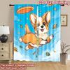 2D flat printing 2pcs Curtains Cute Corgi Flying Frisbee Digital Printed Polyester Drapes Festive Holiday for Home Wall Yard Use