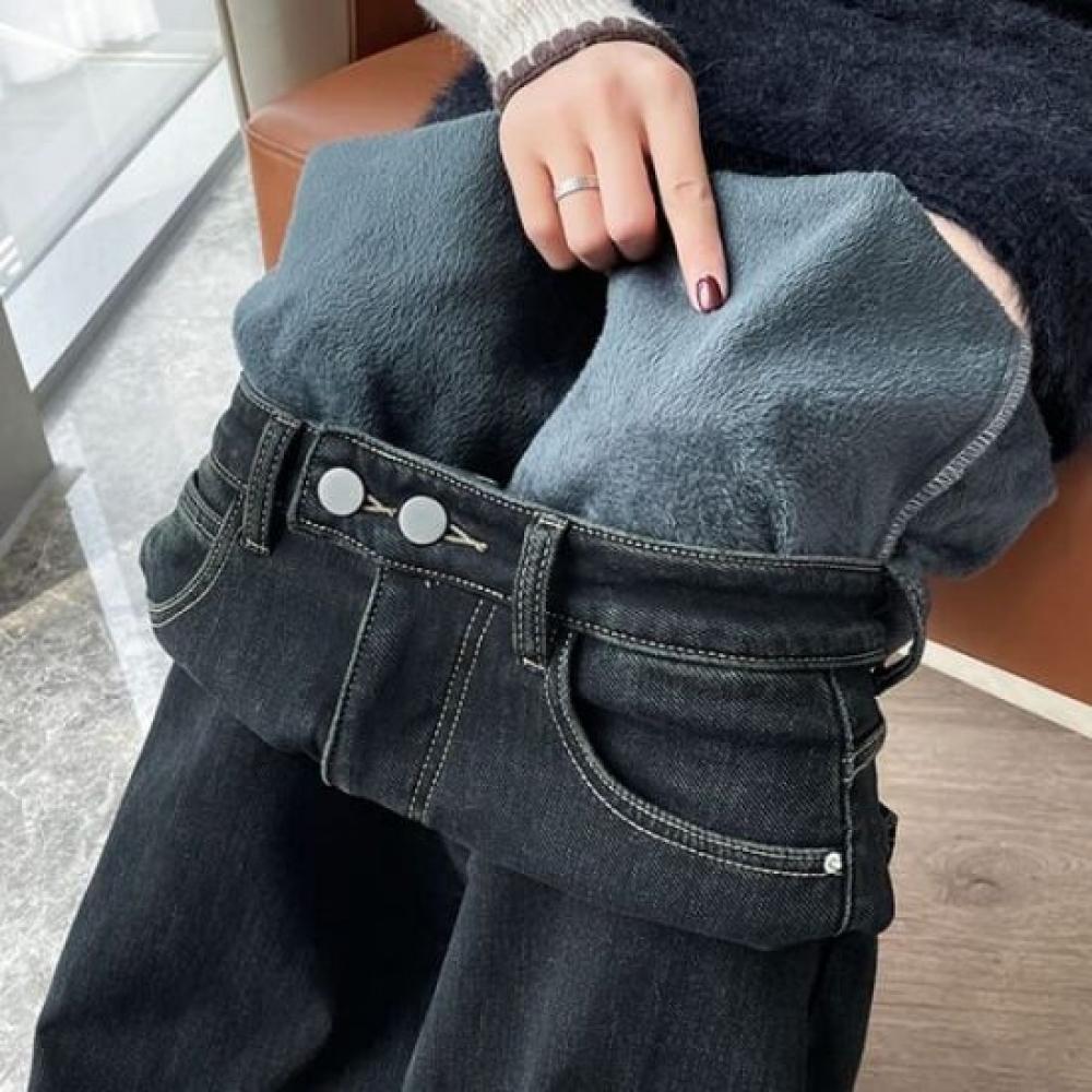 Navava Women Warm Fleece Wide Denim Pants Np290