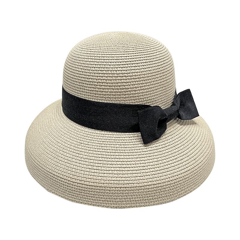 Summer Sun Protection Hat Woven Bow Sun Protection Big Brim Straw Hat UV Protection Fisherman Hat
