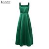 ZANZEA Women Vintage Square Neck Sleeveless Belt Dresses