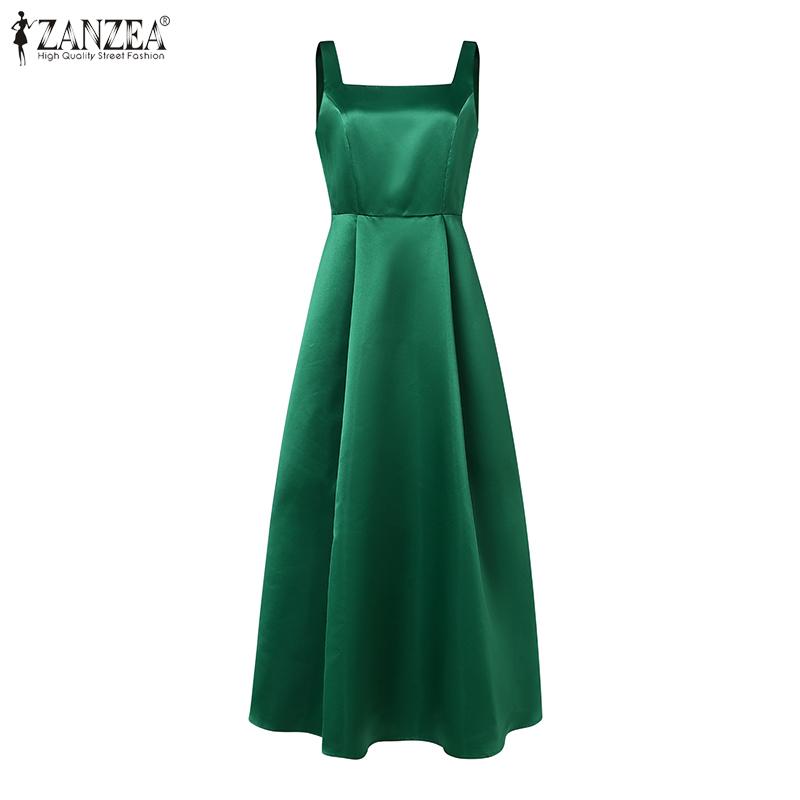 ZANZEA Women Vintage Square Neck Sleeveless Belt Dresses