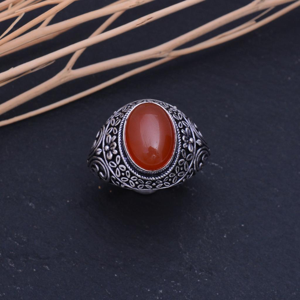 Carnelian Handmade 925 Sterling Silver Jewelry Ring Size 7.75 W6g43