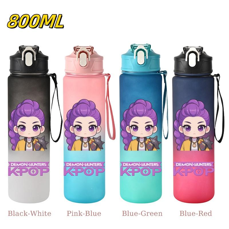 800ML KPop Demon Hunters Gradient Cartoon Pattern Big Capacity Straw Water Cup Outdoor Portable Sports Drink Bottles Travel Mug