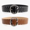 Hip Hop Inspired Women Leather Belt With Double Row Rivets And Large C Buckle