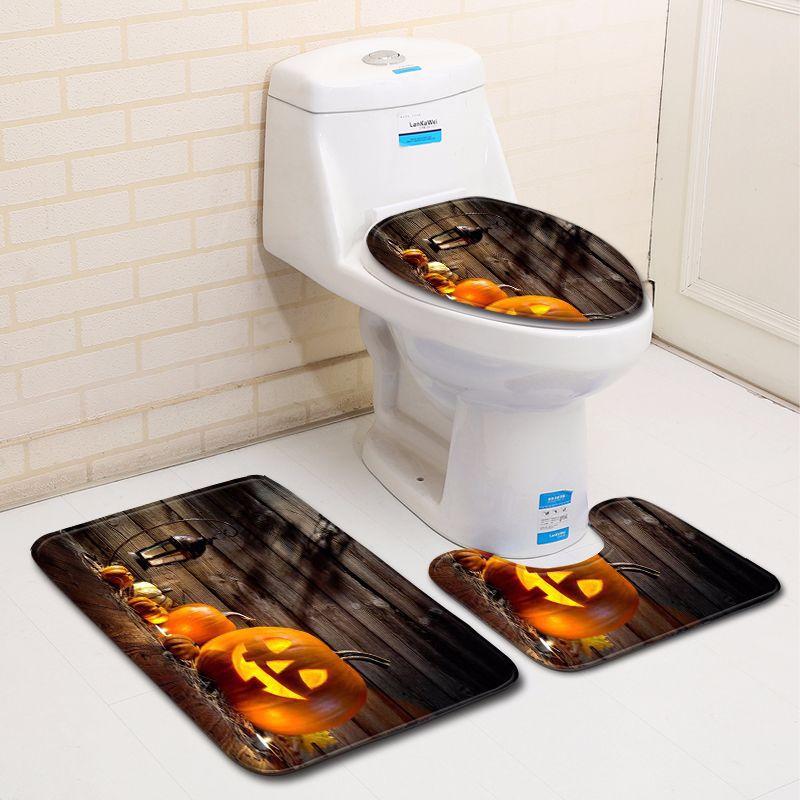 Pumpkin Lamp Bathroom Toilet Three-Piece Floor Mat Doormat Bathroom Carpet