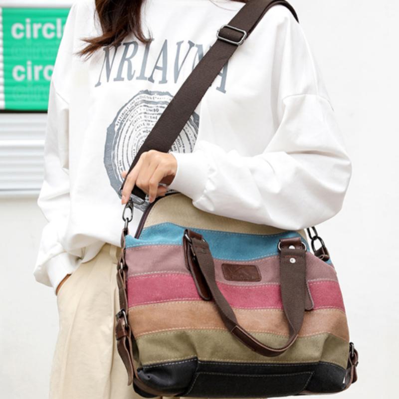 Холщовая повседневная ретро-мода и художественная студенческая сумка на одно плечо с косым плетением, вместительная женская сумка контрастного цвета
