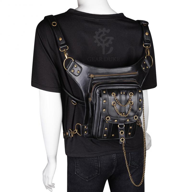 Johnature Punk Rivet Women Waist Pack Outdoor Chain Moto & Biker Belt Bag Pu Leather Multifunctional Shoulder Bags