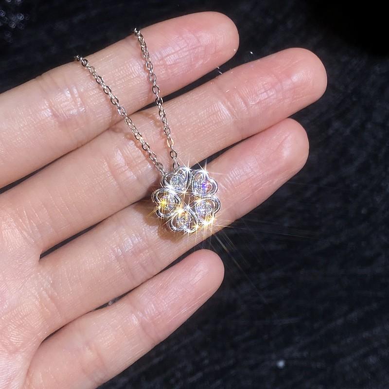 Full Moissanite Heart Clover Clavicle Necklace Chain Women