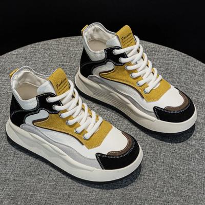 Кожаные высокие туфли для женщин, новые универсальные весенне-осенние туфли на платформе, спортивная повседневная обувь, женские кроссовки на платформе, женская обувь