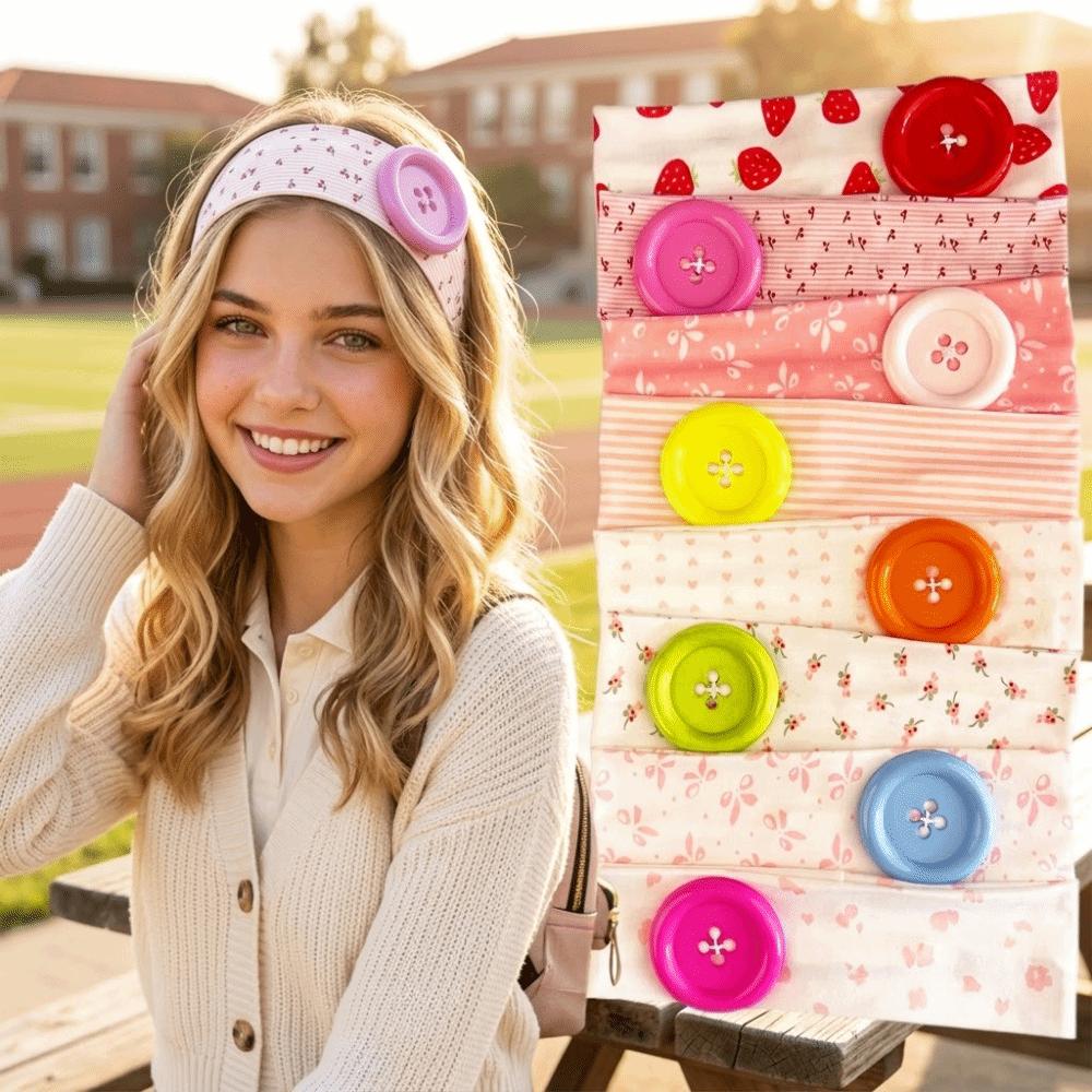Vintage Style Button Hairband Large Button Printed Headband New Elastic Hairband Sports