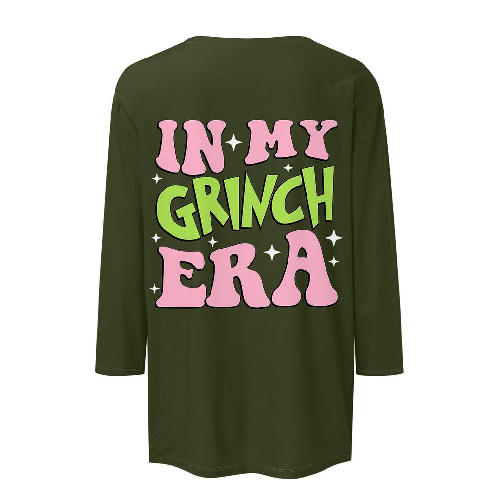 3/4 рукава топы для женщин футболка повседневные рождественские принты топы футболка круглый вырез пуловер блузка