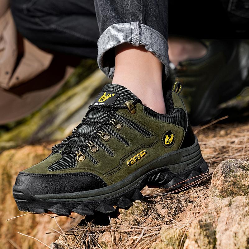 Мужские уличные альпинистские шнурованные легкие кожаные с заплатками удобной конструкции горные ботинки