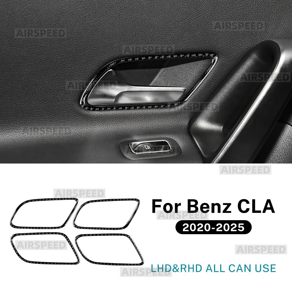 Real Soft Carbon Fiber For Mercedes Benz A CLA Class W177 W118 C118 -2024 2025 Car Inner Door Handle Frame Trim Sticker