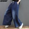 Dimanaf 2023 Plus Size Spring Jeans Women Wide Leg Pants Loose Casual Female Harem Blue Trousers Pants