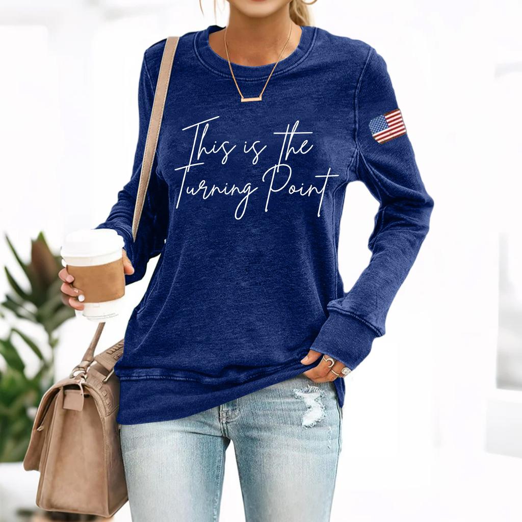 (THIS IS THE TURNING POINT) Women's Fashionable Casual Long-sleeved Printed Round Neck Sweatshirt Top
