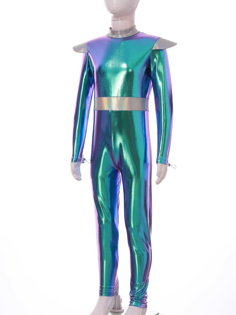 Kids Alien Cosplay Costume Long Sleeve Full Length Bodysuit Alien Hair Hoop Halloween Dress Up Party Costume Set