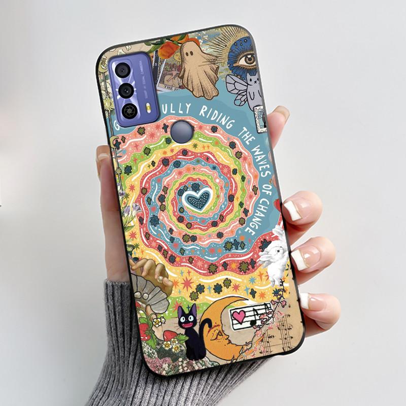 Cute Case For TCL 20B (6159K) Fundas Capa Printing Shell Protective Cover Soft Silicone Coque Cartoon Black Casing