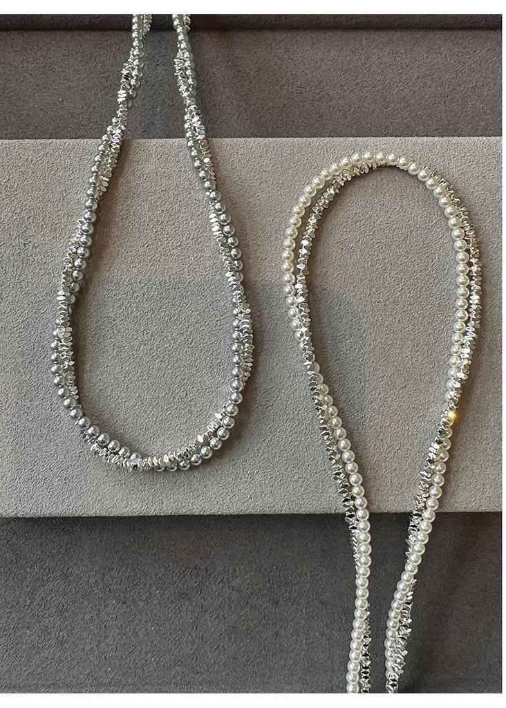 Double Layer Shredded Silver Pearl Necklace - Elegant Women's Clavicle Chain, Versatile Fashion Accessory, French Retro Style