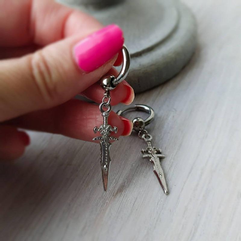 1PC Vintage Cross Sword Titanium Earrings Stainless Steel Street Hip Hop Rock Punk Style Men Women Holiday Party Accessories