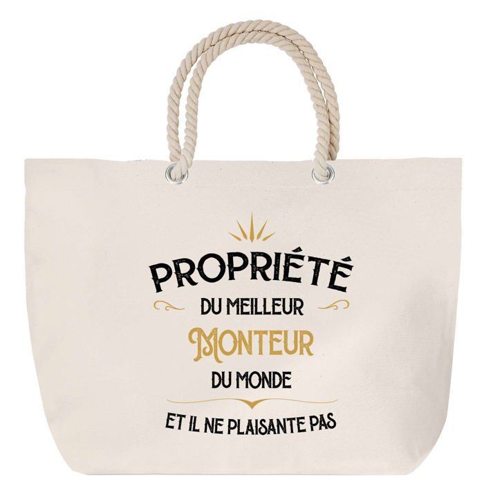 Sac de plage - PLANETEE - Grand format (anse corde) - Coton - Multicolore - Personnalisé (message imprimé)