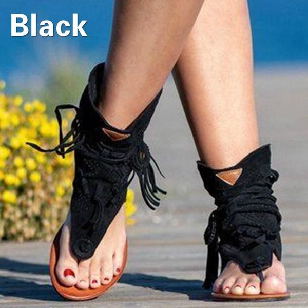 Women's Fashion Bohemian Sandals Flat Sandals Tassels Casual Summer Shoes Plus Size 35-43