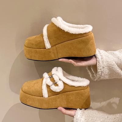 Женские балетки на платформе, замшевые новые зимние мюли, обувь 2025 тренд, короткий плюш, женские шлепанцы, с ремешком сзади, zapatos