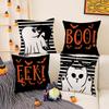 Halloween Black Cat Short Plush Cushion Cover Ghost Stripe Print Cushion Home Living Room American Sofa Cushion Cover