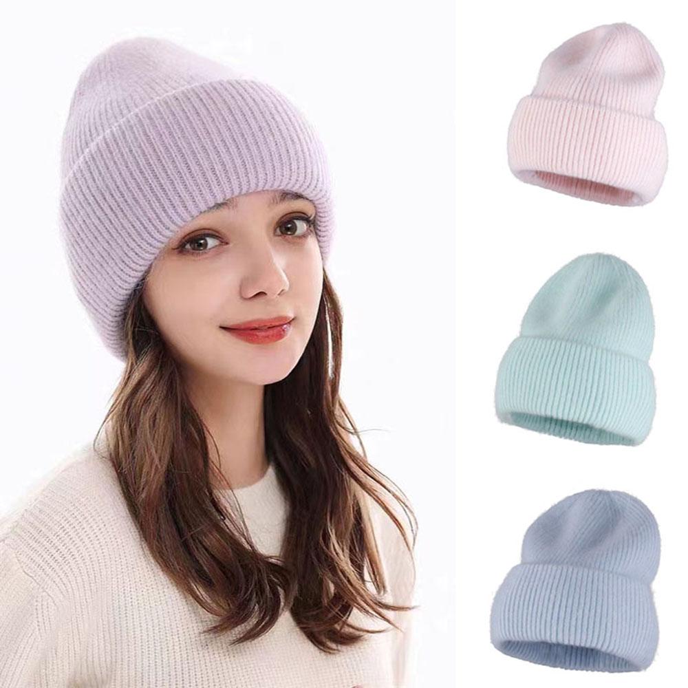 Winter Hat Rabbit Fur Winter Hats For Women Fashion Keep Warm Beanie Hats Solid Color Adult Head Cap
