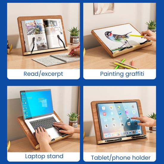 Деревянная подставка для книг 8 уровней регулируемый держатель для чтения с зажимом для страниц многофункциональный