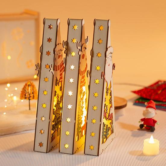 Рождественский деревянный подвесной кулон треугольный светильник Санта-Клаус Снеговик резной полый узор светодиодный светильник деревянное ремесло подарок детям