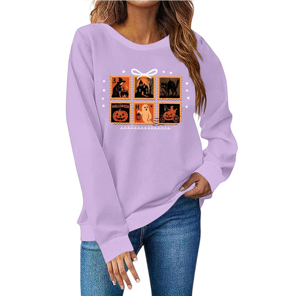 Женская мода повседневный принт повседневный длинный рукав круглый вырез толстовка топ