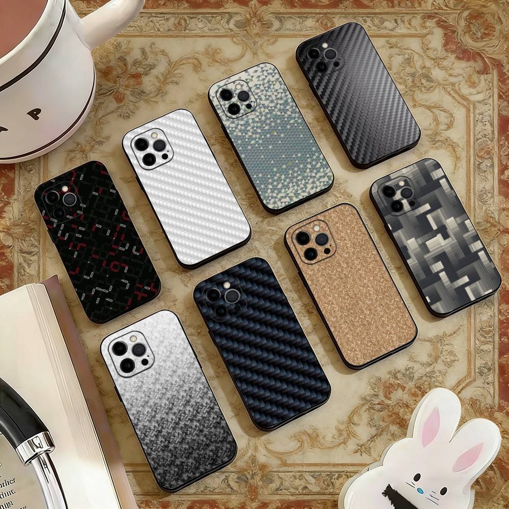 Чехол из углеродного волокна для iPhone 17, 16, 15, 14, 13, 12, 11 Plus, Pro Max, Других Мягкий Черный Чехол
