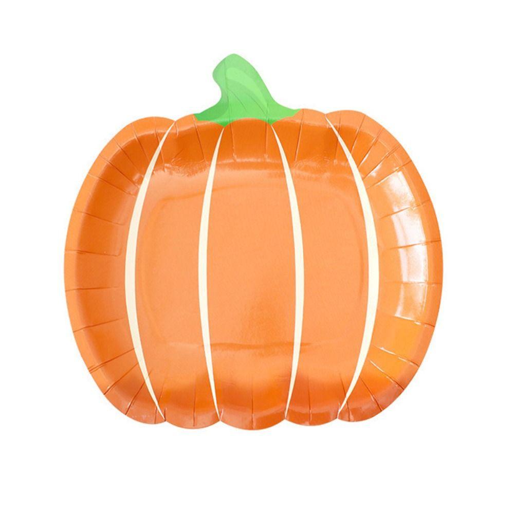 20pcs 7/9 Inch Halloween Disposable Pumpkin Plate Paper Dining Plates Party Serving Dish Salad