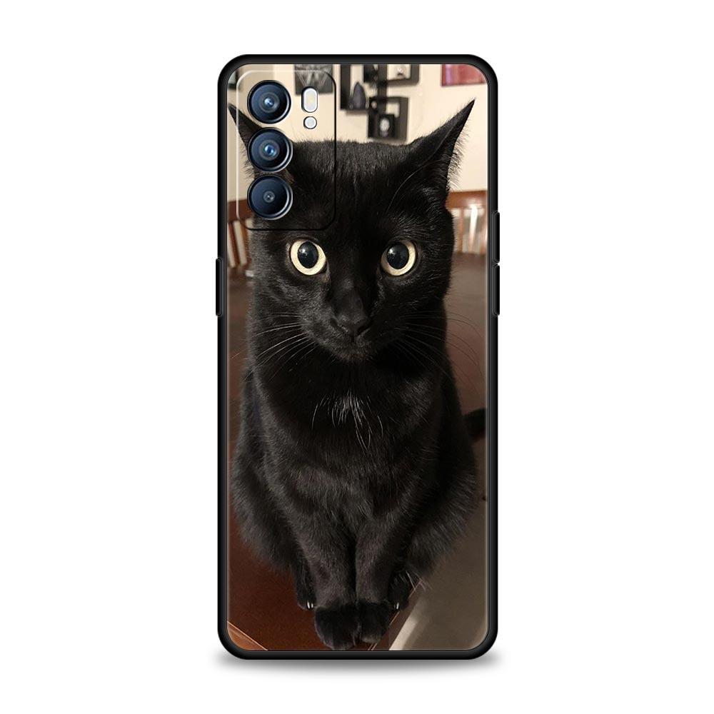 Чехол с черным котом для Oppo Find X6 Pro X5 A54 A53 A52 A9 A15 A95 A17 A16 A76 A74 A57 A31 A3s Reno8 Reno6 Pro 5G