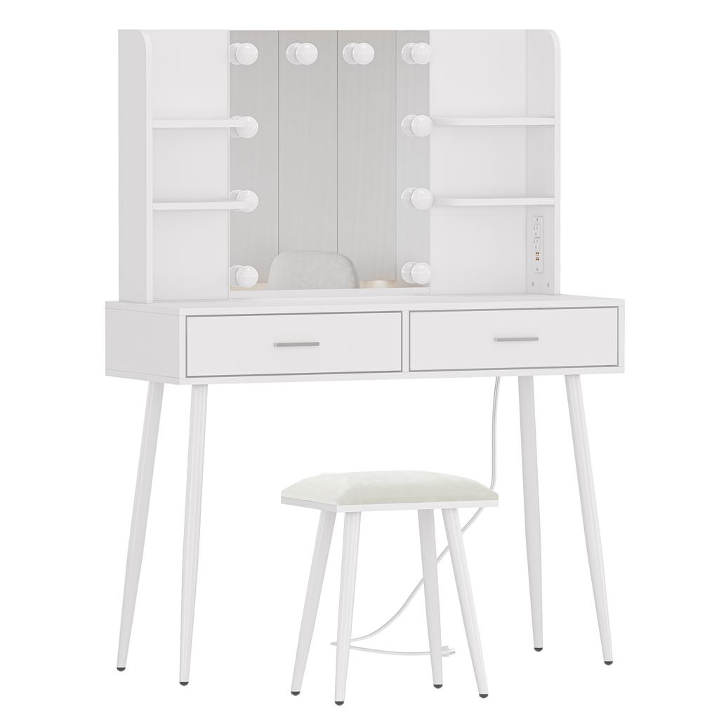 Furniouse туалетный столик с зеркалом, подсветкой, сенсорным выключателем, 3 режима освещения, яркость, регулируемый столовый гарнитур для спальни-студии