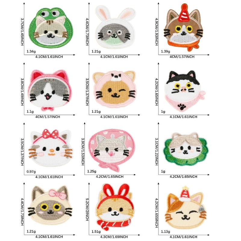 12 шт. Мультяшные кошки Термонаклейки Наклейки на одежду Животные Заплатки для ремонта Вышитые заплатки для украшения сумки
