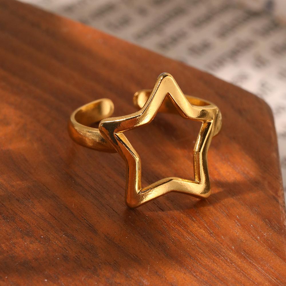 Hollow Star Women Ring Stainless Steel Gold Color Trendy Finger Ring Minimalist Zircon Gift Wholesale