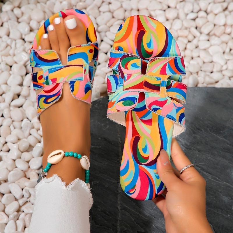 2024 летние тапочки для женщин, уличные шлепанцы, балетки, новые красочные корейские тапочки, женские сандалии, туфли без застежек, большой размер 42