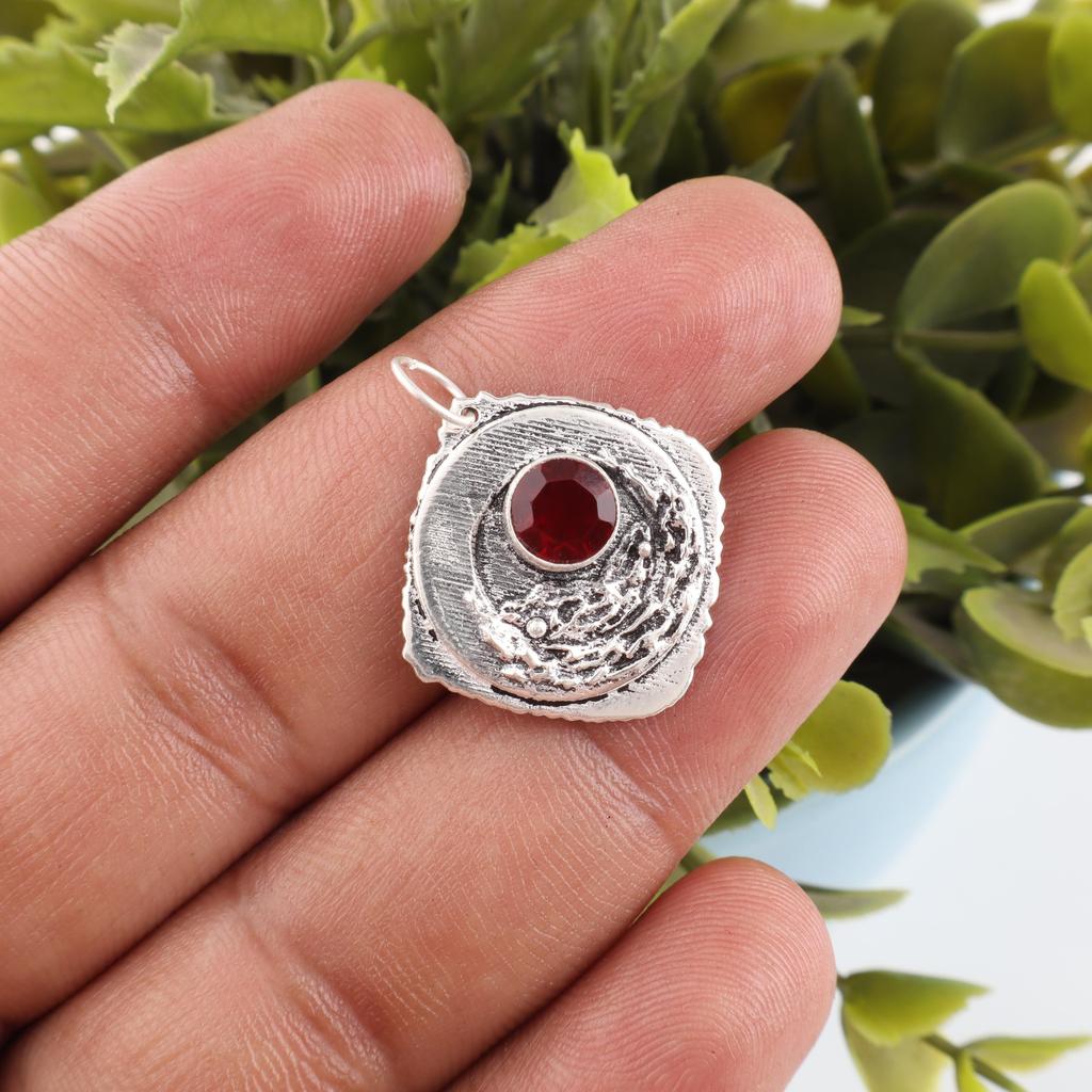 Red Garnet Jewelry, 925 Solid Sterling Silver Pendant, Handmade Gemstone Jewelry Pendant For Memorial Day