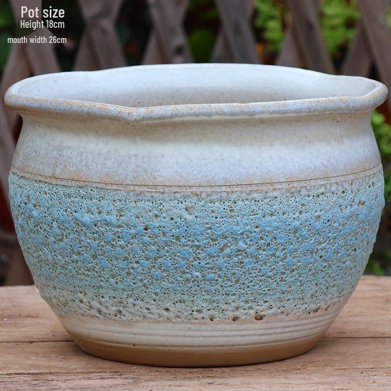 Large Coarse Pottery Green Planter: Ceramic Flower Pot for Succulents, Orchids, and Plants