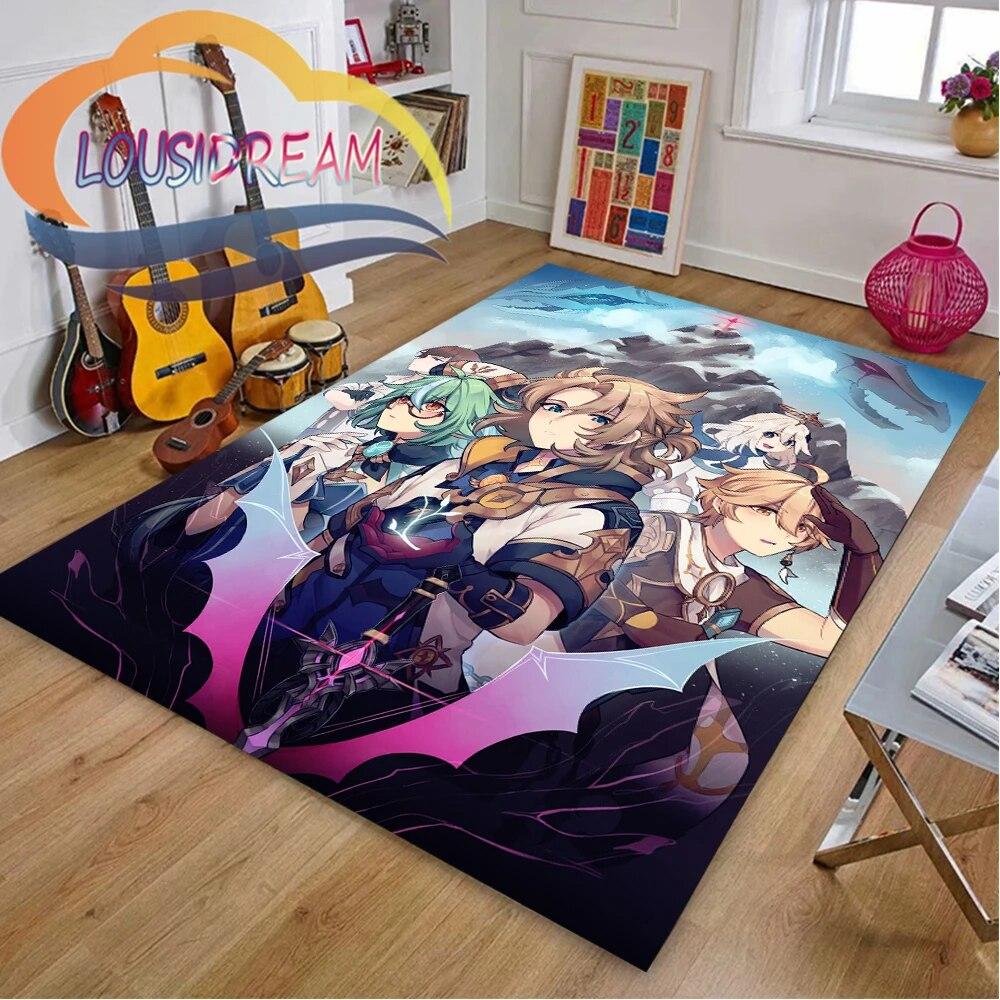 Ковер с мультяшными приключенческими играми, 3D принт Genshin Impact, напольный коврик для гостиной, мягкий фланелевый ковер для игр