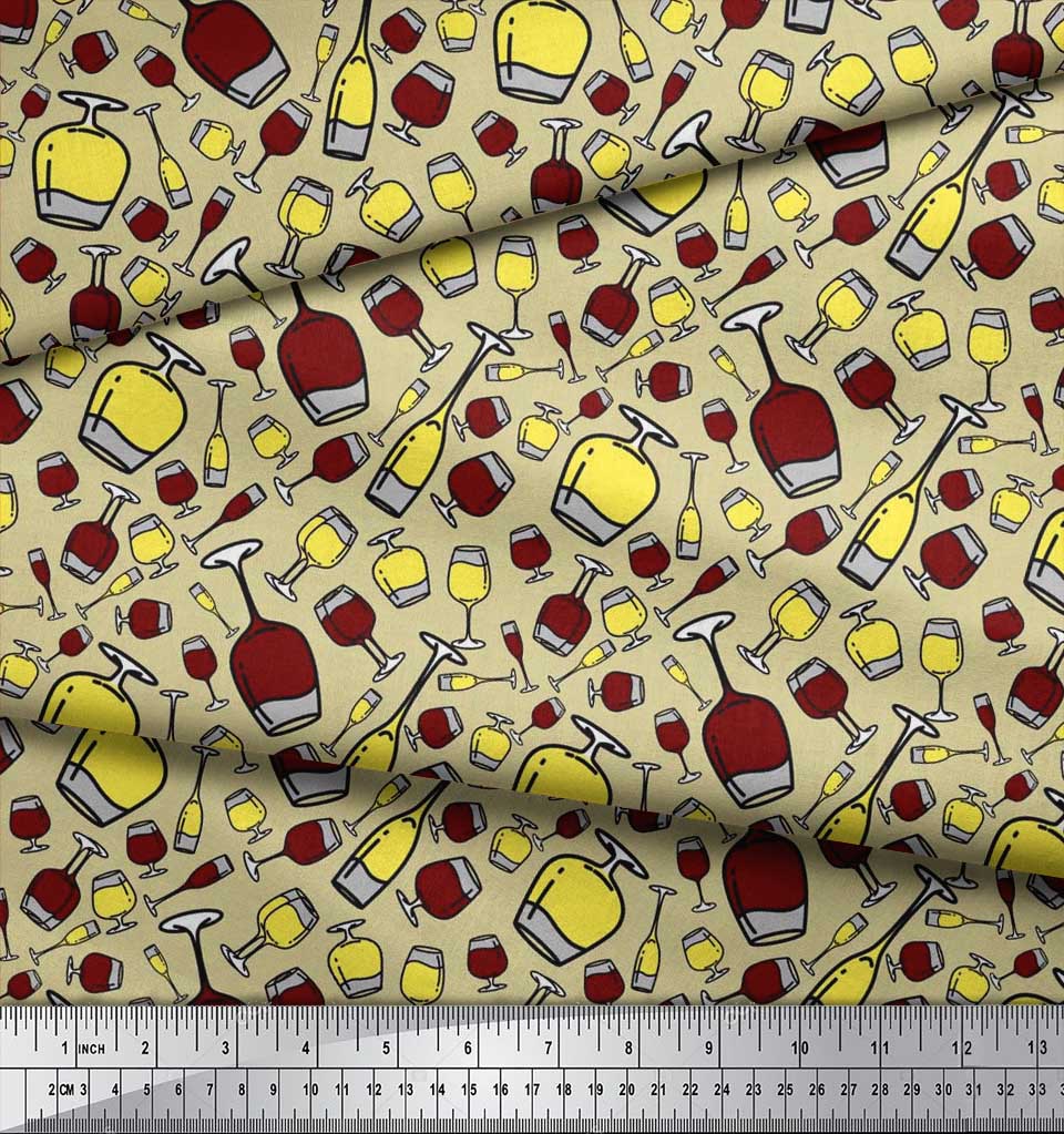 Soimoi Японская креп-сатиновая ткань с принтом для бутылок и бокалов для вина, ткань для рукоделия по метрам, 42 дюйма