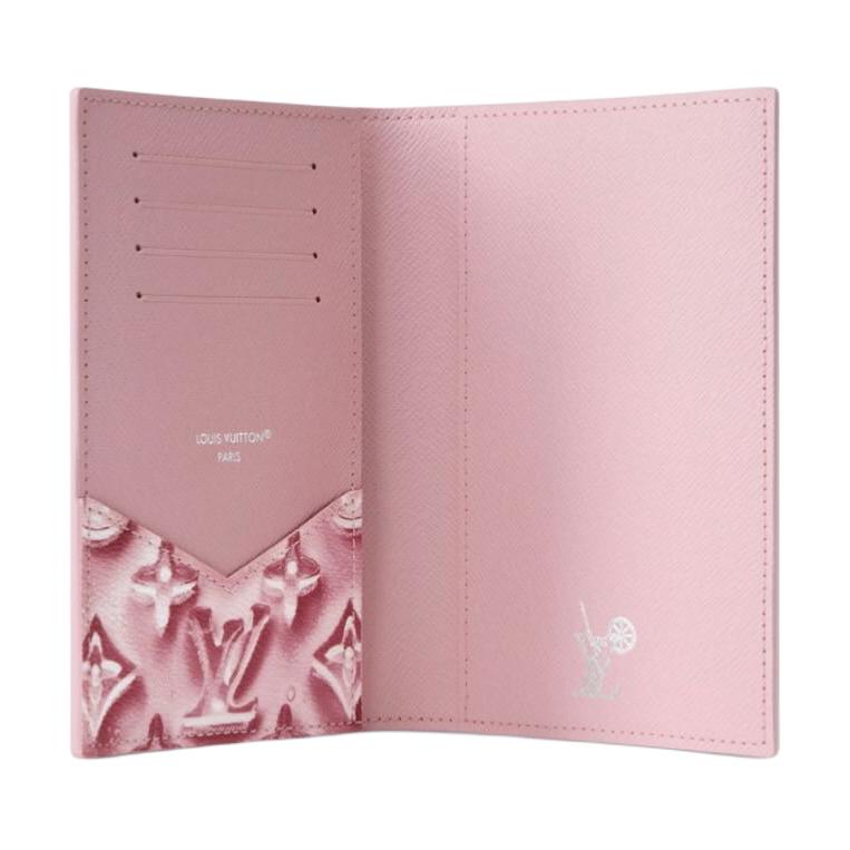 Louis Vuitton Classic Monogram Hot Stamped Coated Canvas Passport Holder Women accessories Frosted-Cotton-Candy-Pink M28620