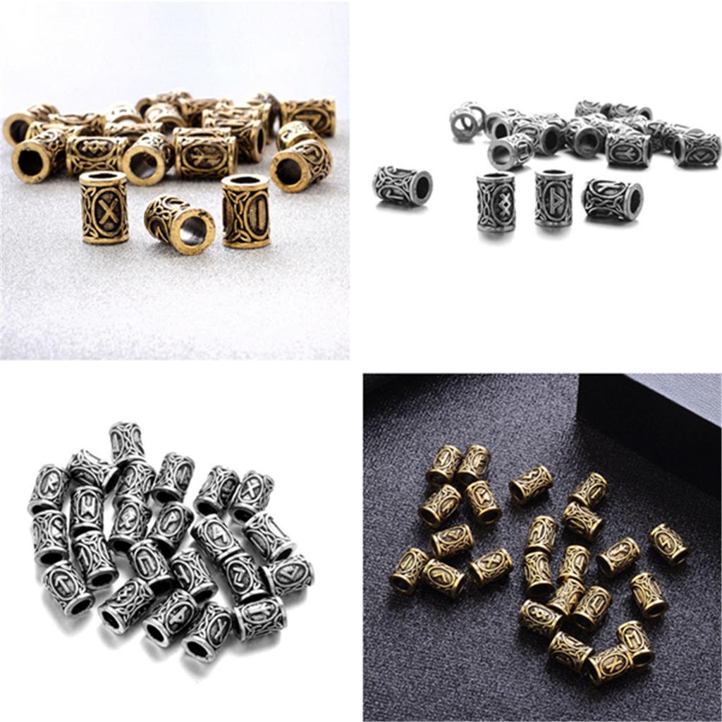 24pcs Norse Viking Rune Beads Charms Jewelry Making DIY Hair Beard Bracelet Necklace Accessories