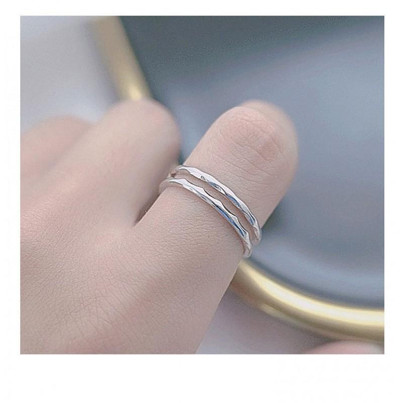 Adjustable Open Ring Women Men Double Layer Wavy Texture Minimalist Plated Geometric Band Vintage Chic Jewelry
