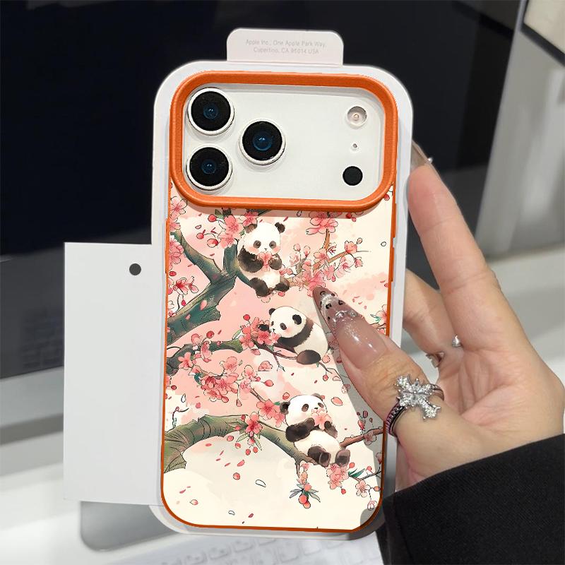Милый чехол с принтом панды для iPhone 17 16 Pro Max, роскошная матовая силиконовая крышка с текстурой кожи для iPhone 15 14 13 Pro Max 11 16e 17e