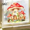 Decorative PVC Window Clings for Home Watercolor Forest Fairy Static Cling, Mushroom Elf Cottage Glass Decal Versatile Party Decoration Decals