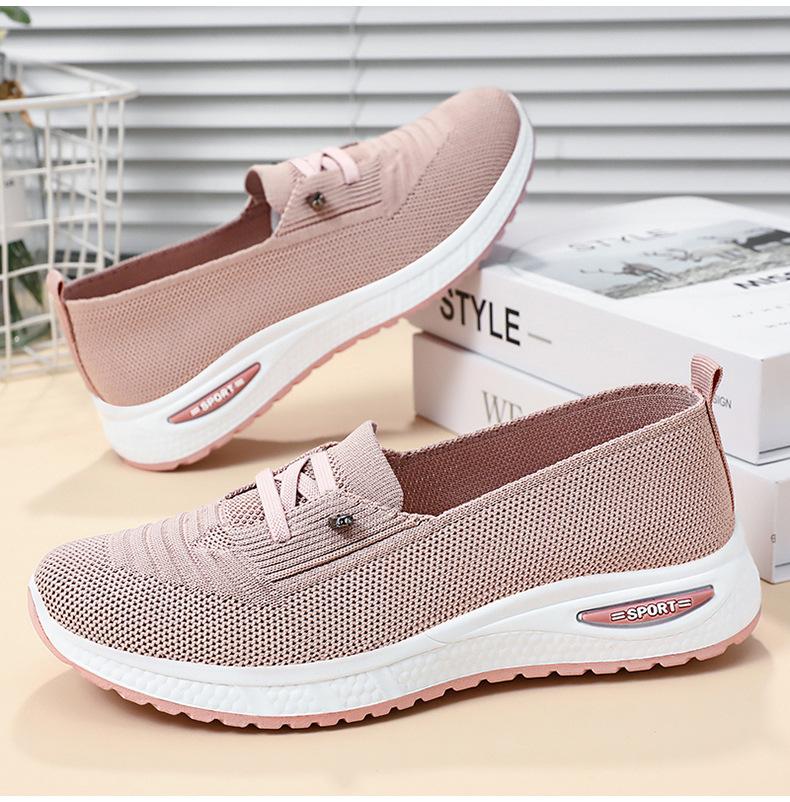 Women's Breathable Knitted Mesh Slip-On Sneaker Woman Lace Up Orthopedic Low Top Soft Loafer Shoes Big Size 43 Platform Trainers