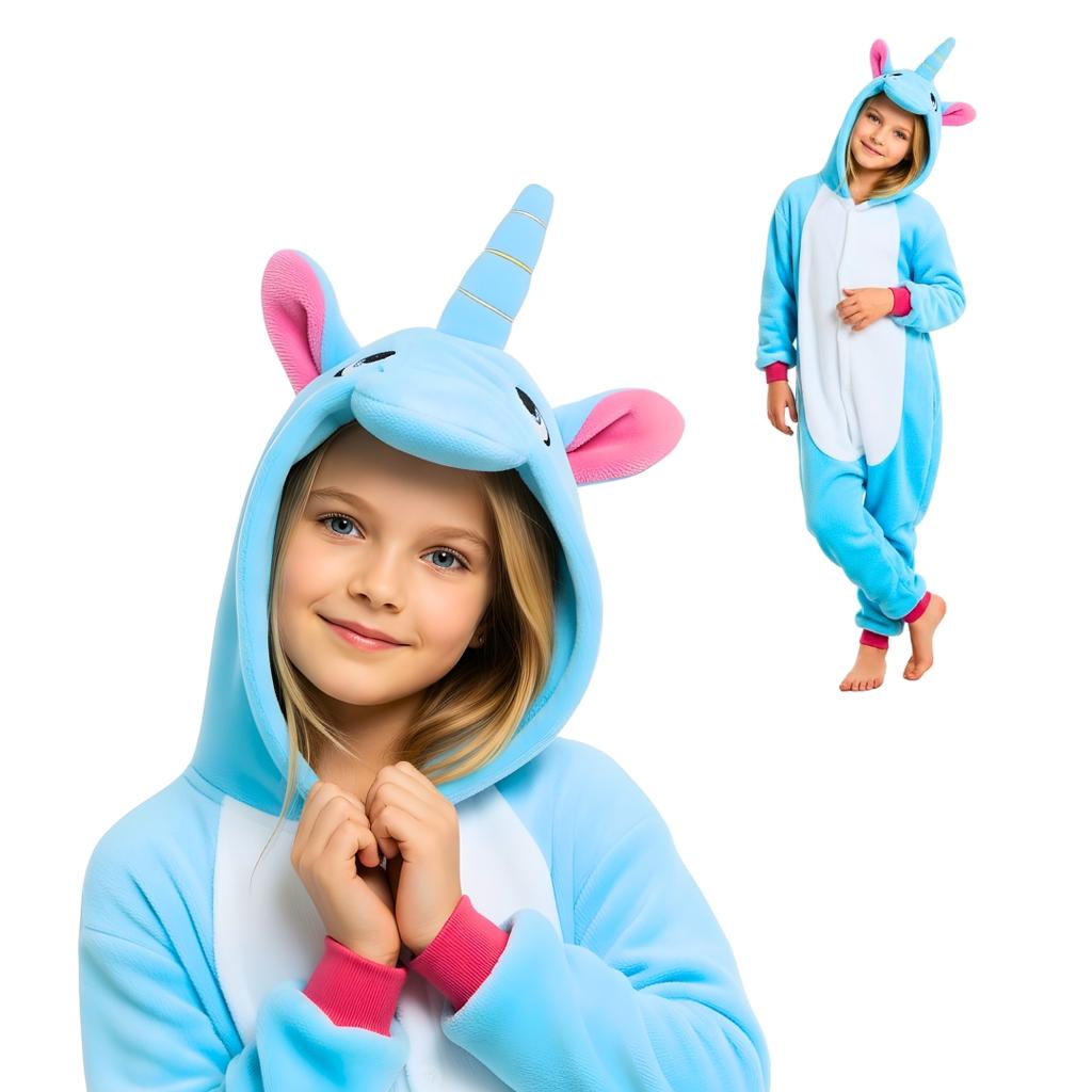 Piżama Onesie Kigurumi Kostium Lazurowy Jednorożec Dzieci 105 - 115Cm