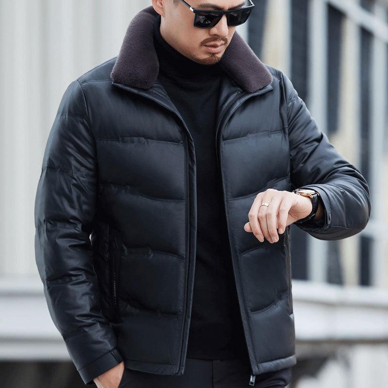 Winter leather leather jacket men's Haining sheepskin jacket middle-aged and elderly down jacket men's casual fur integrated jacket